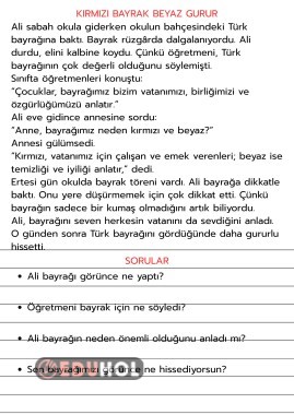 KIRMIZI BAYRAK BEYAZ GURUR OKUMA METNİ