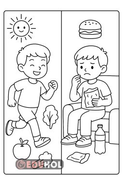 Sağlıklı Yaşamakla İlgili Deftere Yapıştırılabilecek Boyama Görseli