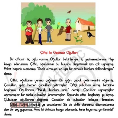 Çiftçi ile Geçimsiz Oğulları Okuma-Anlama Metni