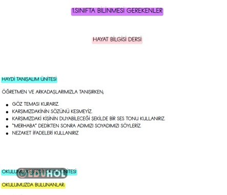 Hayat Bilgisi Dersi Tüm Konular