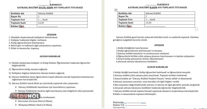 Satranç Kulübü Aylık Faatliyet Raporları