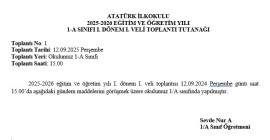 1. Dönem Veli Toplantı Tutanağı