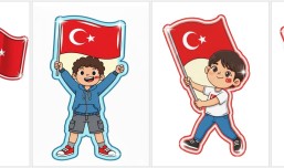 Bayrak tutan çocuklar büyük boy