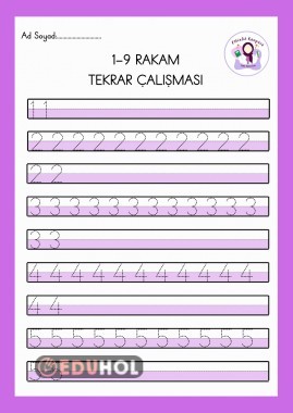 0-9 Tüm Rakamlar Yazma Çalışması