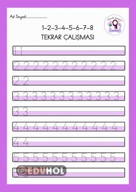 1'den 8'e Kadar Rakam Yazma Çalışması