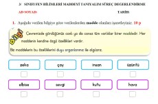 3. Sınıf Maddeyi Tanıyalım Süreç Değerlendirme
