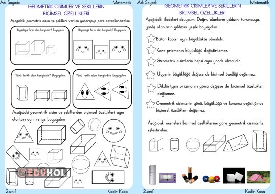 Matematik cisimler ve şekiller biçimsel özellikleri etkinlik