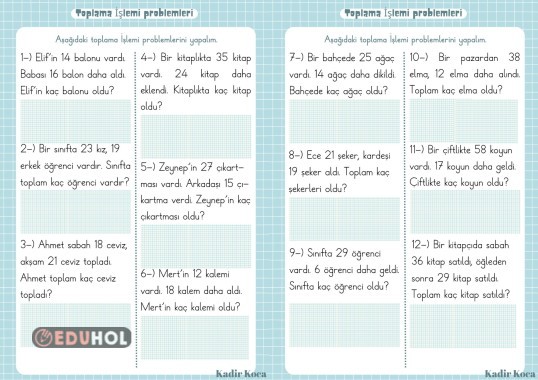 Toplama İşlemi Problemleri