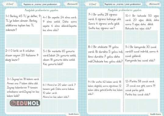 Toplama ve Çıkarma işlemi Problemleri karışık