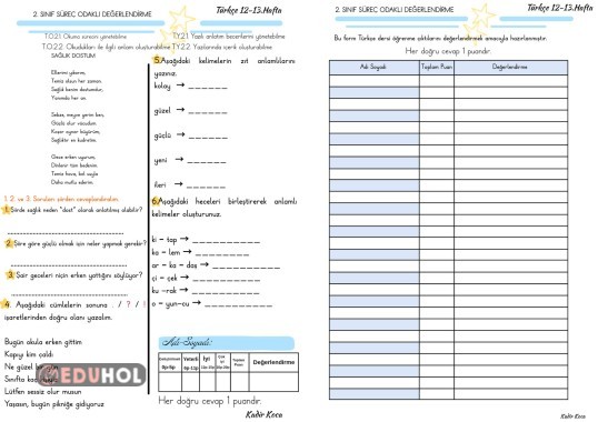 Türkçe Süreç Odaklı Değerlendirme 12-13. Hafta