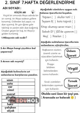 2.SINIF 7. HAFTA DEĞERLENDİRME ÇALIŞMASI
