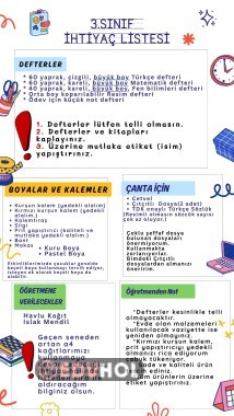 3.Sınıf İhtiyaç listesi