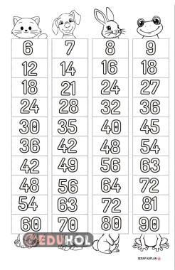 Yarım sayfa 6-7-8-9 'ar sayma boyamalı akordiyon