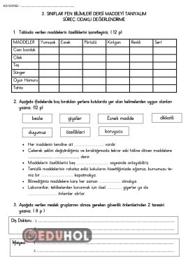 FEN BİLİMLERİ-MADDEYİ TANIYALIM SÜREÇ ODAKLI DEĞERLENDİRME