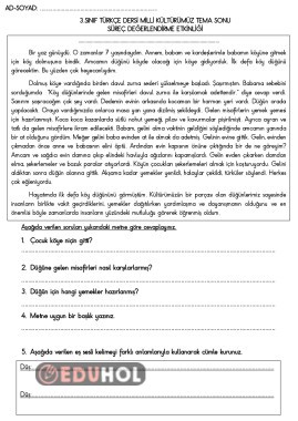 MİLLİ KÜLTÜRÜMÜZ TEMA SONU DEĞERLENDİRME