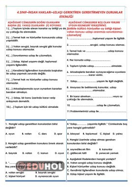 4.Sınıf - İnsan Hakları Uzlaşı Gerektiren ve Gerektirmeyen Durumlar Etkinliği