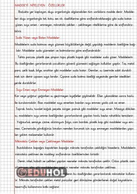 4.Sınıf Fen Bilimleri Maddeyi Niteleyen Özellikler Konu Anlatımı