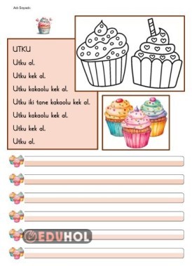 Utku kakaolu kek al. Boyamalı dikte sayfası.