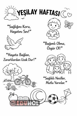 1-7 Mart Yeşilay Haftası Boyama Sayfası ve Özlü sözler