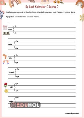 2. sınıf - 3. sınıf - 4. sınıf Eş Sesli Kelimeler Etkinliği