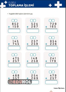 3 Basamaklı eldeli toplama işlemi