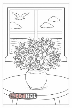 7 sayfa Vazoda Çiçek Boyama