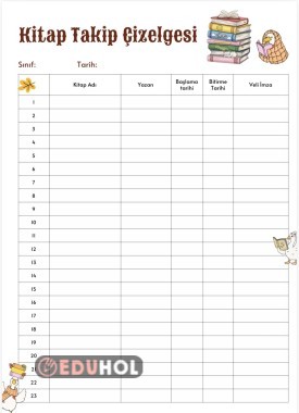 Kitap takip çizelgesi beyaz