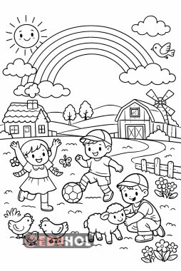 Köyde Oynayan Çocuklar Boyama Sayfası -3