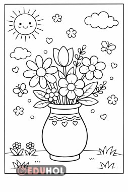 Vazo Çiçek Boyama Sayfası