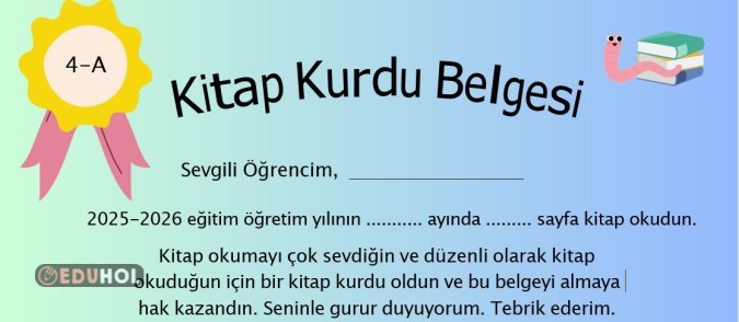 Erkek Öğrenci İçin Kitap Kurdu Belgesi V1