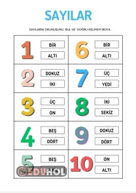 SAYILARIN OKUNUŞUNU BUL VE BOYA