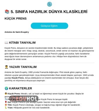 📚 5. SINIFA HAZIRLIK DÜNYA KLASİKLERİ KÜÇÜK PRENS