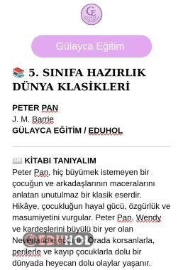 📚 5. SINIFA HAZIRLIK DÜNYA KLASİKLERİ PETER PAN