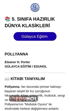 📚 5. SINIFA HAZIRLIK DÜNYA KLASİKLERİ Pollyanna