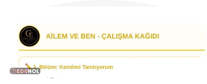 Ailem ve Ben çalışma kağıdı