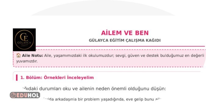 Ailenin önemi çalışma kağıdı