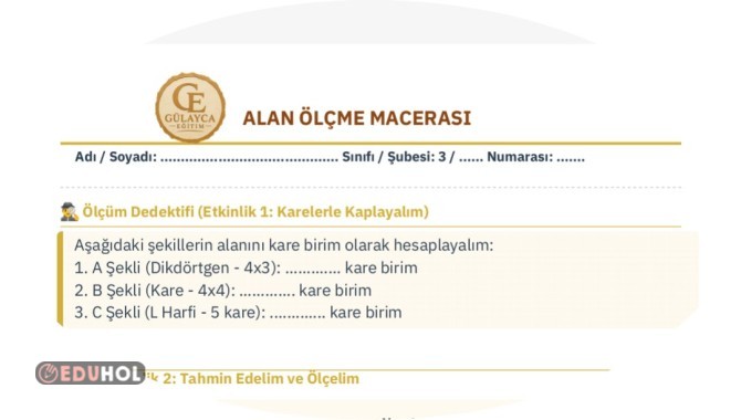 ALAN ölçme Kaplama çalışma kağıdı