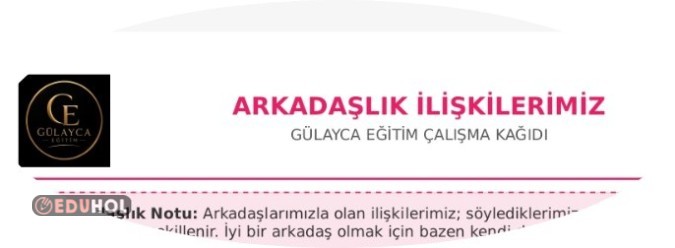 ARKADAŞLIK İLİŞKİLERİMİZ çalışma kağıdı