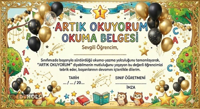 Artık Okuyorum okuma belgesi