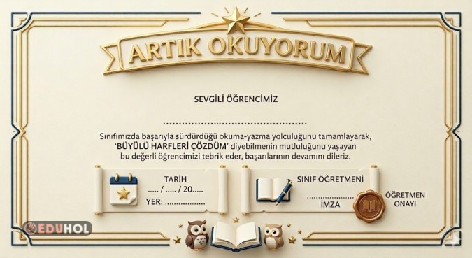 Artık Okuyorum okuma belgesi