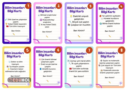 Bilim İnsanları Bilgi Oyun Kartları