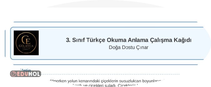 Çevre Haftası Doğa Dostu Çınar Türkçe çalışma kağıdı