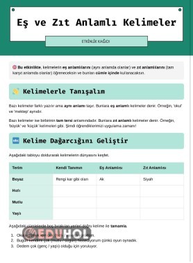 Cümlede Eş ve Zıt Anlamlı Kelimeler
