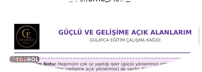 Güçlü ve Gelişime Açık Alanlar çalışma kağıdı