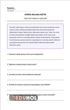 GÜNÜN METNİ OKUMA ANLAMA _Pazartesi