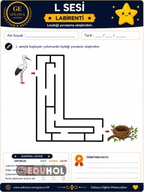 İlk Okuma Yazma L Sesi Labirenti Çalışma Kağıdı