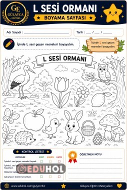 İlk Okuma Yazma L Sesi Ormanı Boyama Çalışma Kağıdı