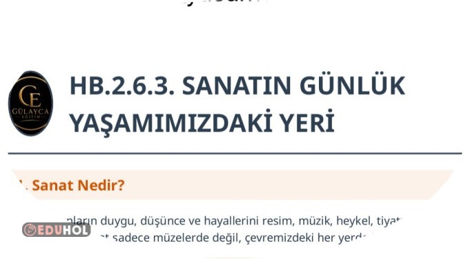 SANATIN YAŞAMIMIZDAKİ YERİ Ders Notu