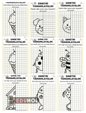 SİMETRİ ÇİZME VE BOYAMA ETKİNLİK SAYFALARI