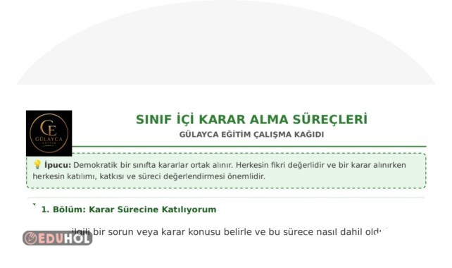 Sınıf İçi Karar Alma Süreçleri çalışma kağıdı